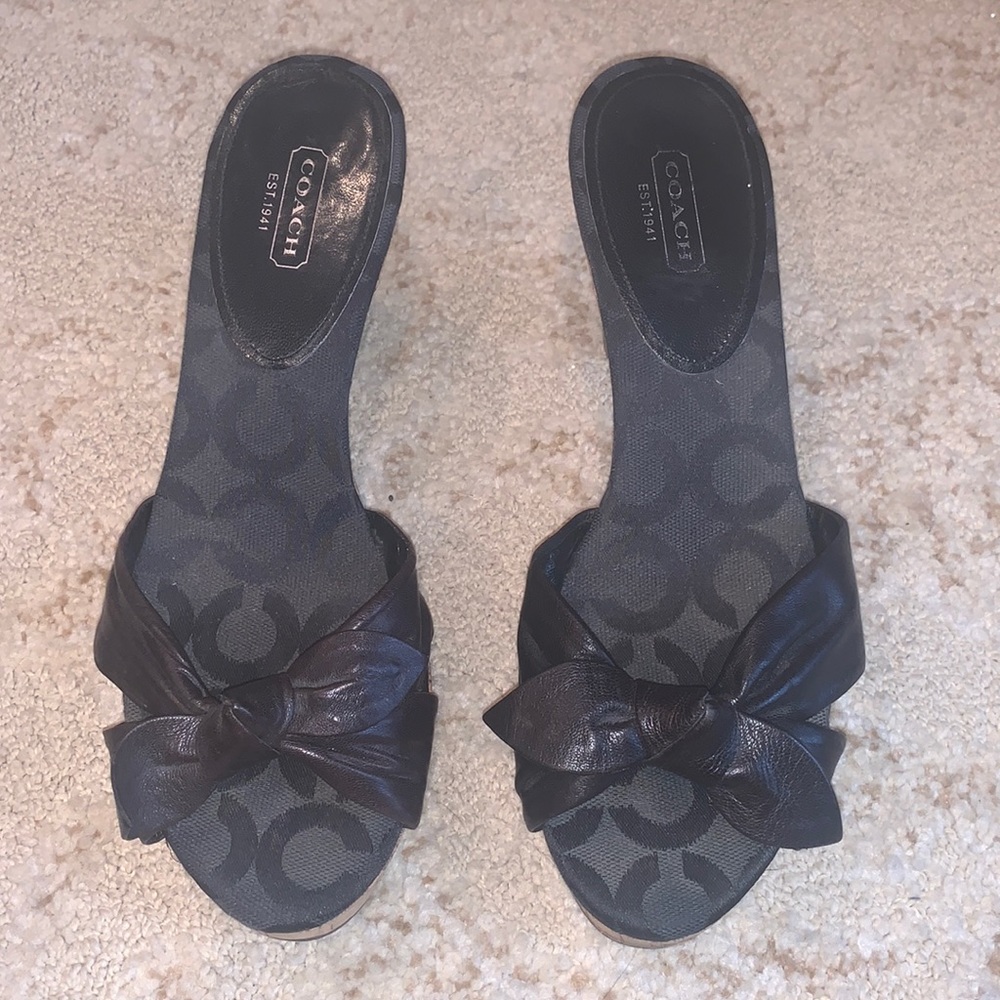 Women’s Coach “Karen” Cork Tied Heeled Sandal. Size 8 1/2. Black